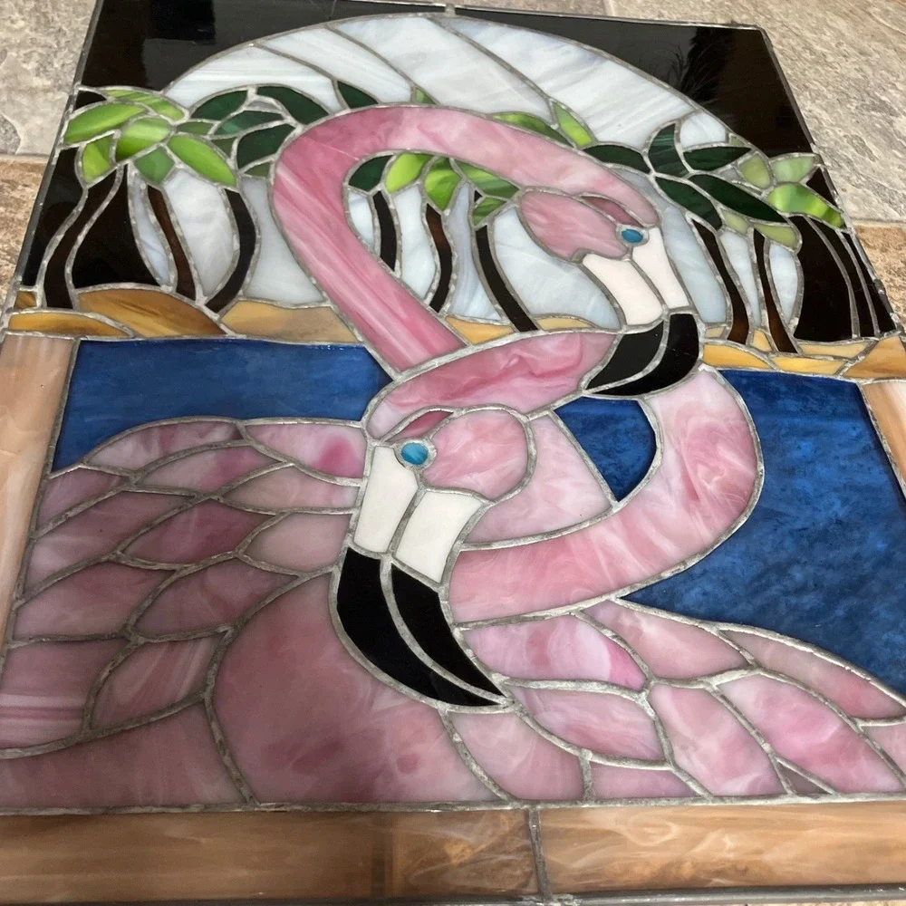 Pink Flamingo Stained Glass Wall Art - 20x15